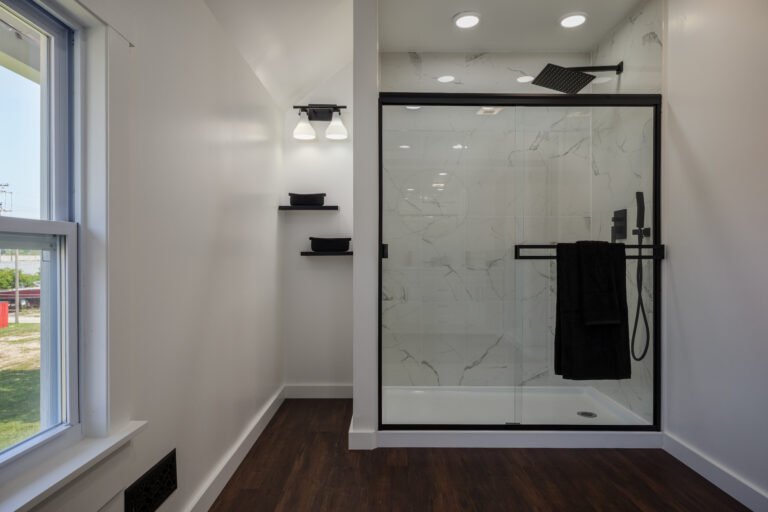 Modern Shower in updated Racine bathroom